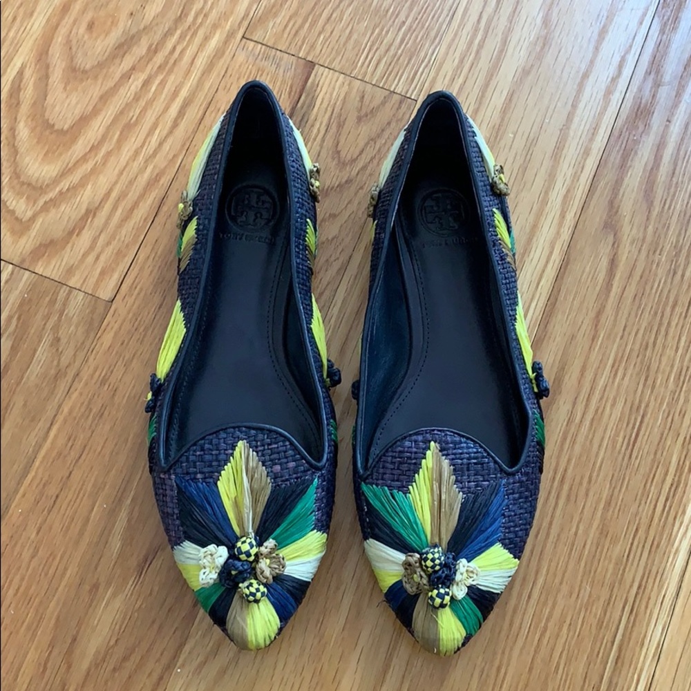 Tory Burch straw and leather skimmer ballet flats